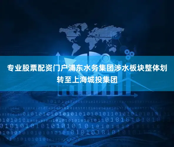 专业股票配资门户浦东水务集团涉水板块整体划转至上海城投集团